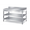 Stainless Steel Table With Backsplash And Undershelf And Middle Shelf – 1200x700x900 mm